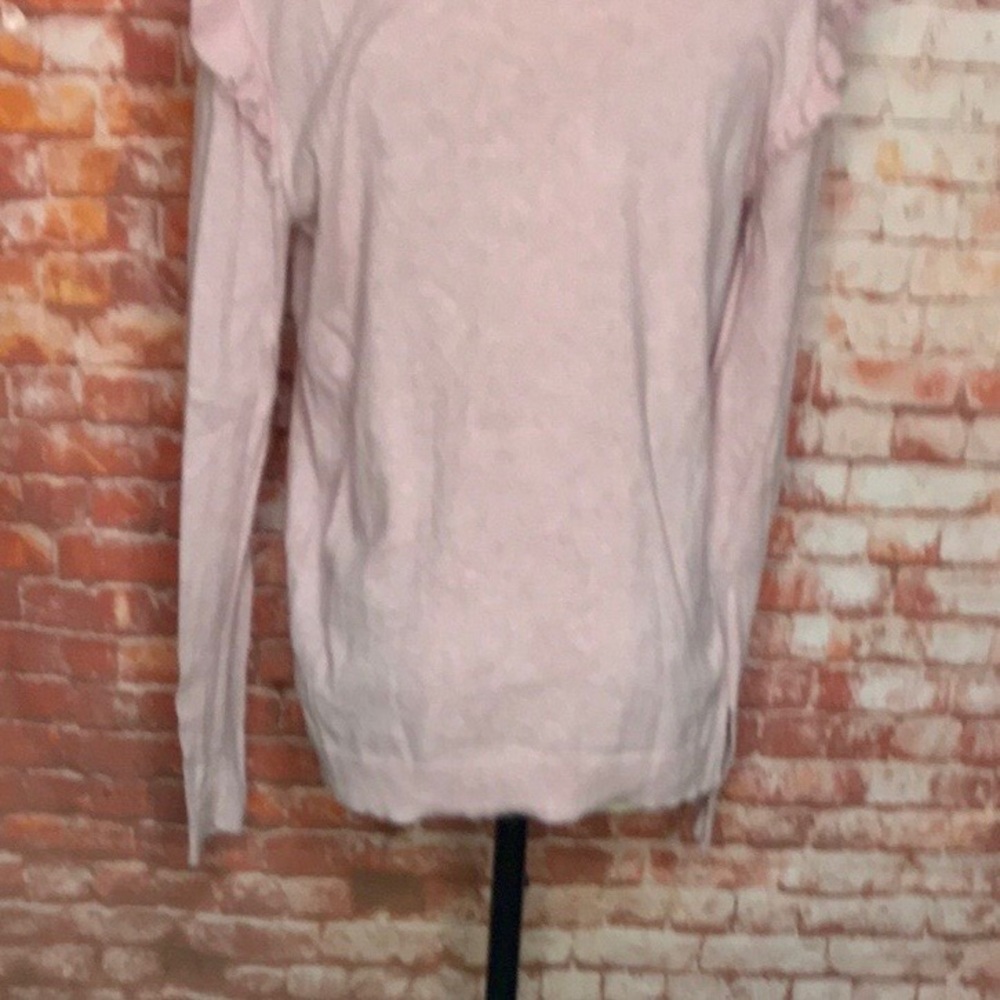 J Crew Light Pink Ruffled Long Sleeve Crewneck Sweater - Picture 5 of 9